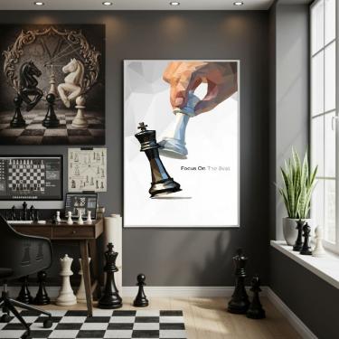 Imagem de Quadro Xadrez Foco No Melhor 70x50cm Mold Branca