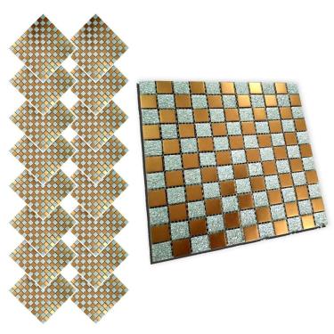 Imagem de Pastilha De Vidro Kit 16 Uni Adesiva Parede Cozinha Sala Banheiro Decorativa Facil Aplicacao Requintado Reforma Moderna