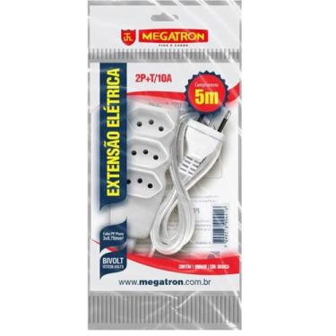 Imagem de Extensao 3 Tom. Paral.3X0,75X5,00Mt 2P+T 10A/250V Br Megatr - MEGATRON
