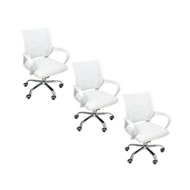 Imagem de Kit 3 Cadeiras De Escritório Oficial Begonia Tela Mesh Ergonômica Branco
