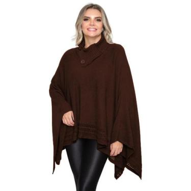 Imagem de Poncho Feminino Tricô Lã Gola Alta Confortavél Tendência Frio - Rosile