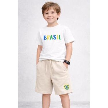 Imagem de Conjunto Infantil Brasil Kit Camiseta Short Moletinho Torcedor Copa Relogio Digital-Masculino
