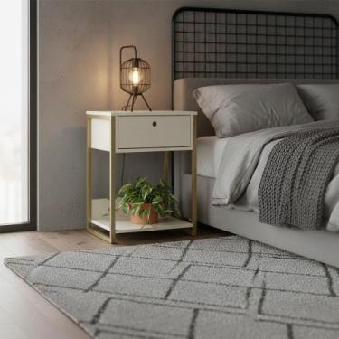 Imagem de Mesa Cabeceira Industrial 1 Gaveta Off White - Olivar Móveis