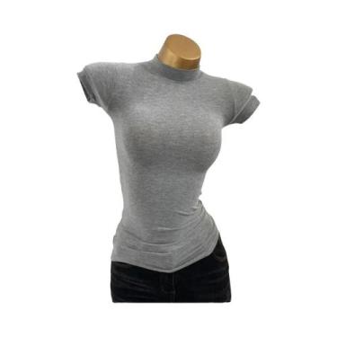 Imagem de Blusa Cropped Feminina de Tricô Canelado Gola Alta Ajustada Casual Bás