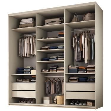 Imagem de Closet Casal Guarda Roupa Sem Porta 208cm 4 Gavetas MDF Tunísia R02 Bege - Lyam Decor