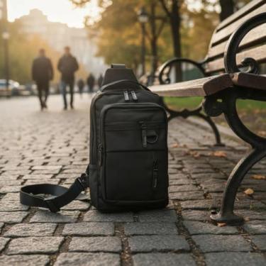 Imagem de Bolsa Bag Pequena Masculino Couro Tiracolo Transv. Ombro - Sami, Preto