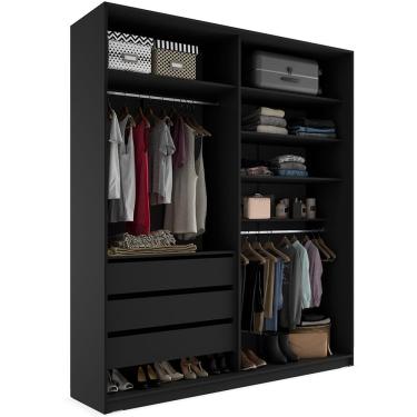 Imagem de Closet Solteiro Guarda Roupa Sem Porta 159cm 3 Gavetas MDF Pisa R02 Preto - Lyam Decor