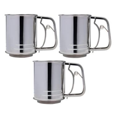 Imagem de Kit 3 Polvilhadores Inox P/ Farrinha Açúcar Tapioca Peneira - Mimo
