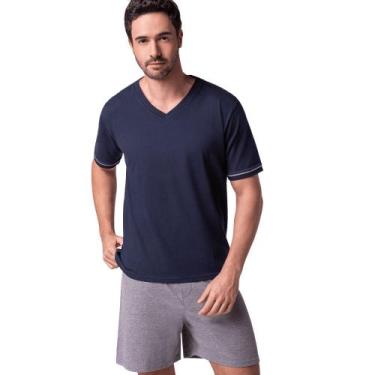 Imagem de Pijama Curto Gola V Lupo Adulto Masculino 28000-001, Marinho, G
