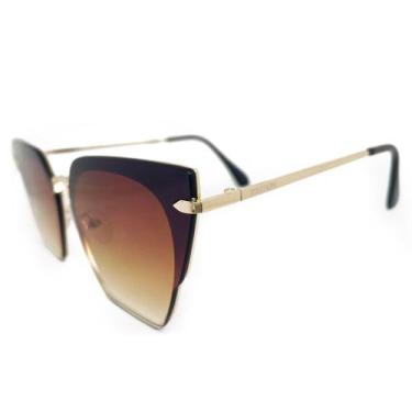 Imagem de Óculos de Sol Feminino Gatinho Lentes Degradê Marrom UV400 Metal Super