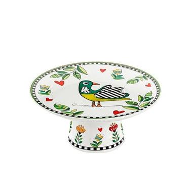 Imagem de Prato para Bolo com Pé em Porcelana Egan Italy Cocorico Verde 19,3cm: O Destaque Suave...