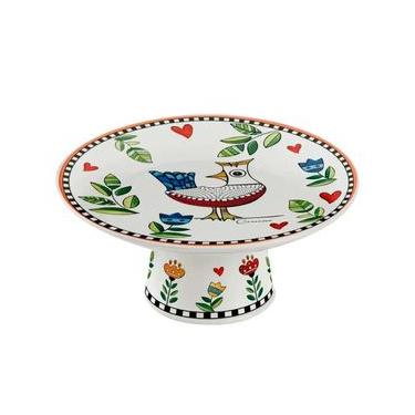 Imagem de Prato para Bolo com Pé em Porcelana Egan Italy Cocorico Laranja 19,3cm: Presença Marcan...