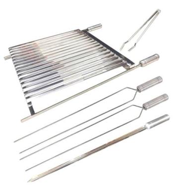 Imagem de Grelha Argentina 70x60 Churrasco Inox + 3 Espetos + Pegador - LAURINDO