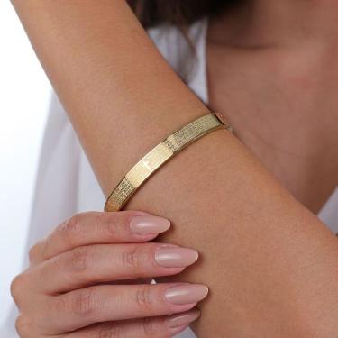 Imagem de Bracelete Oração Pai Nosso em Aço Inoxidável Dourado - Giuli Joias Con