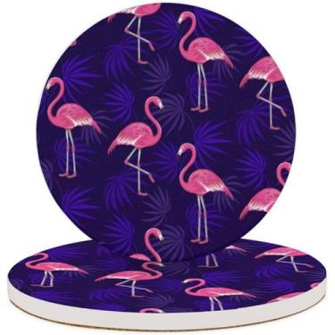 Imagem de Porta Copos Desenho Flamingos Fundo Roxo 2 Unidades - Lu Artes