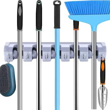 Imagem de Suporte de Parede Organizador para Vassouras 5 Lugares e 6 Ganchos Multiuso para Lavanderia Garagem Oficina Yeet