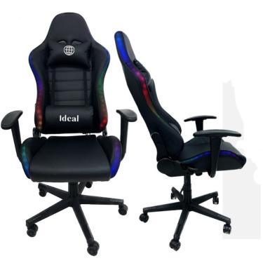 Imagem de Cadeira Gamer Giratória com Luzes Rgb com Controle Remoto Estrutura de Metal Reforçado Preto