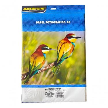 Imagem de Papel Fotográfico Glossy A3 Dupla Face 220g Pacote com 20 Folhas para Impressão a Jato de Tinta Branco