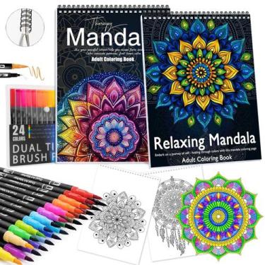 Imagem de Livro de colorir para adultos apolyone com espiral e 24 marcadores