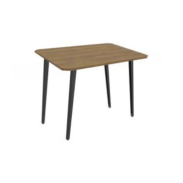 Imagem de Mesa p/ Cozinha Iguaçu Aço c/ Tampo Madeirado 90x90cm Preto Fosco/Nogu