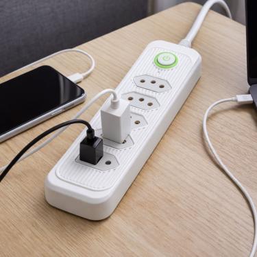 Imagem de Extensão Elétrica 5 Tomadas 3 Metros com Botão Liga Desliga Branco Utimix 10A 220V 2200W