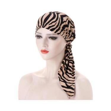 Imagem de Lenço De Cabeça Floral Pré-Amarrado Para Quimioterapia, Turbante Elást