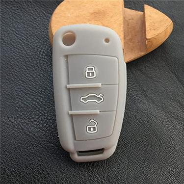 Imagem de YJADHU Porta-chaves de silicone masculino feminino porta-chaves para carro capa, apto para Audi Sline A3 A5 Q3 Q5 A6 C5 C6 A4 B6 B7 B8 TT 80 S6, cinza