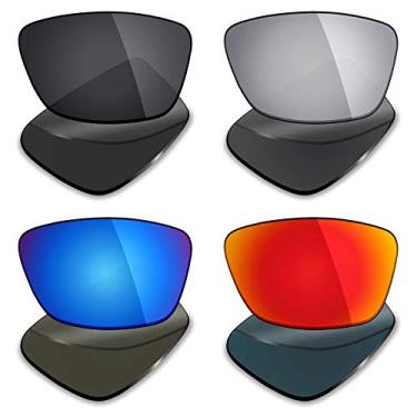 Imagem de Mryok 4 pares de lentes polarizadas de substituição para óculos de sol Oakley Conductor 6 - Stealth Preto/Prata Titânio/Vermelho Fogo/Azul gelo