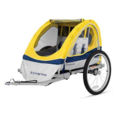 Imagem de Schwinn Echo Reboque infantil para bicicleta, transportador duplo de bebê, dossel, rodas de 50,8 cm, amarelo