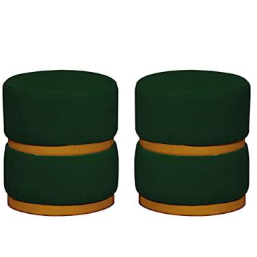 Imagem de 02 Puff Decorativo Luxo Para Sala Kiev Dourado Assento Veludo Verde - Folk Móveis