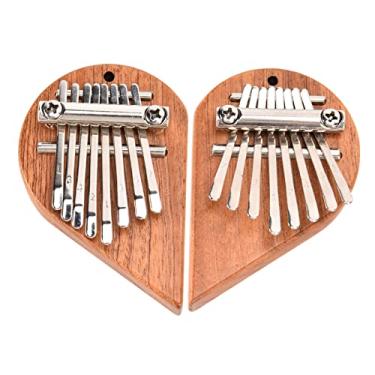 Imagem de 2 peças, 8 teclas, piano de polegar, madeira maciça, pingente de Kalimba de madeira, instrumento de dedo em forma de coração para iniciantes (um conjunto de formato de coração (esquerda + direita))