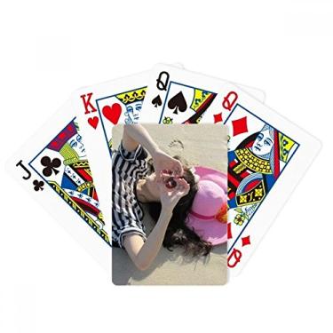 Imagem de DIYthinker Ellie Yao Beautiflu Girl Heart Beach Sun Pink Hat Poker Playing Magic Card Jogo de Tabuleiro Divertido