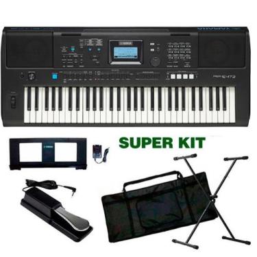 Imagem de Kit Teclado Musical Psr E473 Yamaha Pedal Capa Suporte