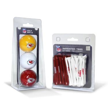 Imagem de Team Golf Bolas de golfe impressas com logotipo NFL Kansas City Chiefs (3 unidades) e camisetas de golfe de 7 cm (50 unidades), multicoloridas