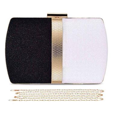 Imagem de Selight Bolsa clutch com glitter para mulheres, bolsa de casamento à noite, brilhante, formal, para noivas, formaturas, coquetéis, Preto e branco