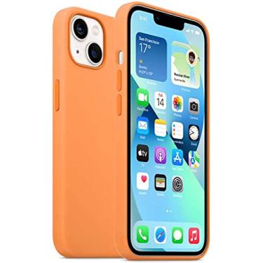 Imagem de HAODEE Capa de telefone traseira totalmente embrulhada, para Apple iPhone 13 Mini (2021) 5,4 polegadas à prova de choque fácil de limpar capa de silicone líquido [proteção de tela e câmera] (cor: laranja)