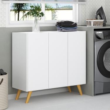 Imagem de Armário Lavanderia Retrô com 3 Portas 90 cm Multimóveis MP5033 Branco/Natural