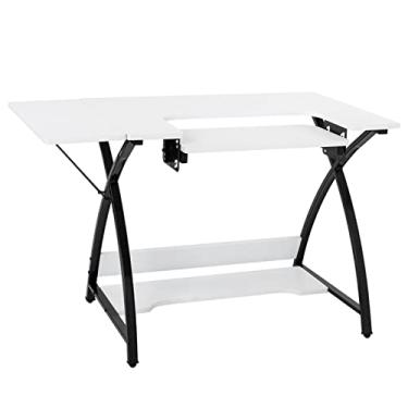 Imagem de TOMYEUS Mesa de computador de estudo multifuncional máquina de costura mesa de corte mesa de trabalho mesa de computador mesa com plataforma suspensa ajustável estrutura de aço durável resistente escritório em casa escrivaninha