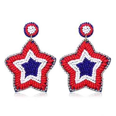 Imagem de Brincos femininos com miçangas e bandeira americana para o Dia da Independência 4 de julho Brincos de champanhe Brincos pendentes Brinco com tachas para festas de fim de ano presentes, contas, Miçangas