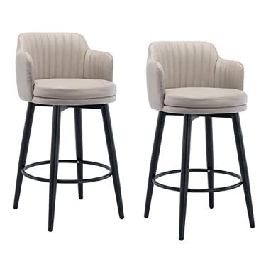 Imagem de 65cm Altura Bancos de Bar Giratório Conjunto de 2 com Costas Ilha de Cozinha Bancos de Bar Altura do Balcão, Couro Nappa Pernas de Metal Preto Apoio para Os Pés Preto para Bar Home Bars Sala de Jantar