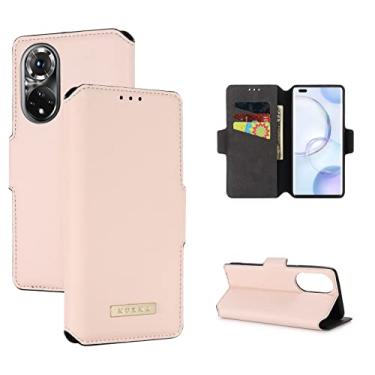 Imagem de Capa flip de telefone celular para capa carteira Huawei Honor 50, capa flip para Huawei Honor 50, capa premium PU couro Kickstand slots para cartão capa durável à prova de choque (cor: rosa claro)