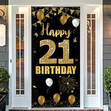 Imagem de Fundo de banner de porta de aniversário de 21 anos, decorações de feliz aniversário de 21 anos de idade para ela, adereços de cabine de fotos de aniversário de 21 anos, decoração de 21 placas de festa de aniversário para ambientes internos externos resistentes, vicicaty