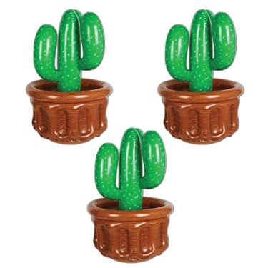 Imagem de Beistle 3 Peças Novidades Infláveis Cacto Drink Coolers para Tema Fiesta, Cinco De Mayo Party Supplies, 66 x 45 cm, Verde/Marrom/Branco