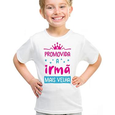 Imagem de Camiseta infantil promovida a irmã mais velha rosa camisa Cor:Branco;Tamanho:6
