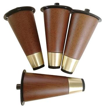 Imagem de Btibpse – Conjunto de 4 pés modernos de madeira maciça para móveis com base de latão de 12,7 cm – Peça de reposição para sofá, cama, suporte de TV para café otomano