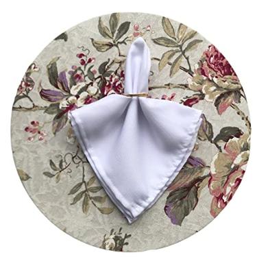 Imagem de Sousplat 4 Capas 4 Bases MDF 35 cm 4 Guardanapos e 4 Porta Guardanapos (Florido Rosa Guard Branco)