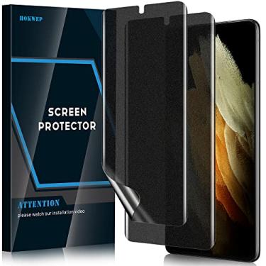 Imagem de Hokwep [Pacote com 2] Película protetora de tela para Galaxy S21 Ultra, Película de TPU flexível com adesivo fosco [antiespião] [Suporte para desbloqueio na tela] [compatível com capas] para Samsung