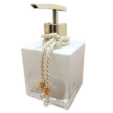 Imagem de Dispenser Porta Sabonete Líquido Hidratante Porta Álcool Gel Vidro Degradê - Branco e Dourado-Luiggi Presentes®