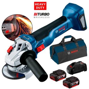 Imagem de Esmerilhadeira Angular 18V 4.1/2 POL 2 Baterias 4,0Ah, Carregador Bivolt e Bolsa BOSCH