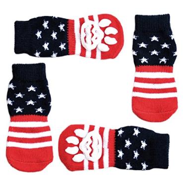 Imagem de Meias de malha antiderrapantes Posch para animais de estimação com solas de tração para uso interno. Protetores de pata slip-on para cães de raça pequena e média.Posch Medium multicor